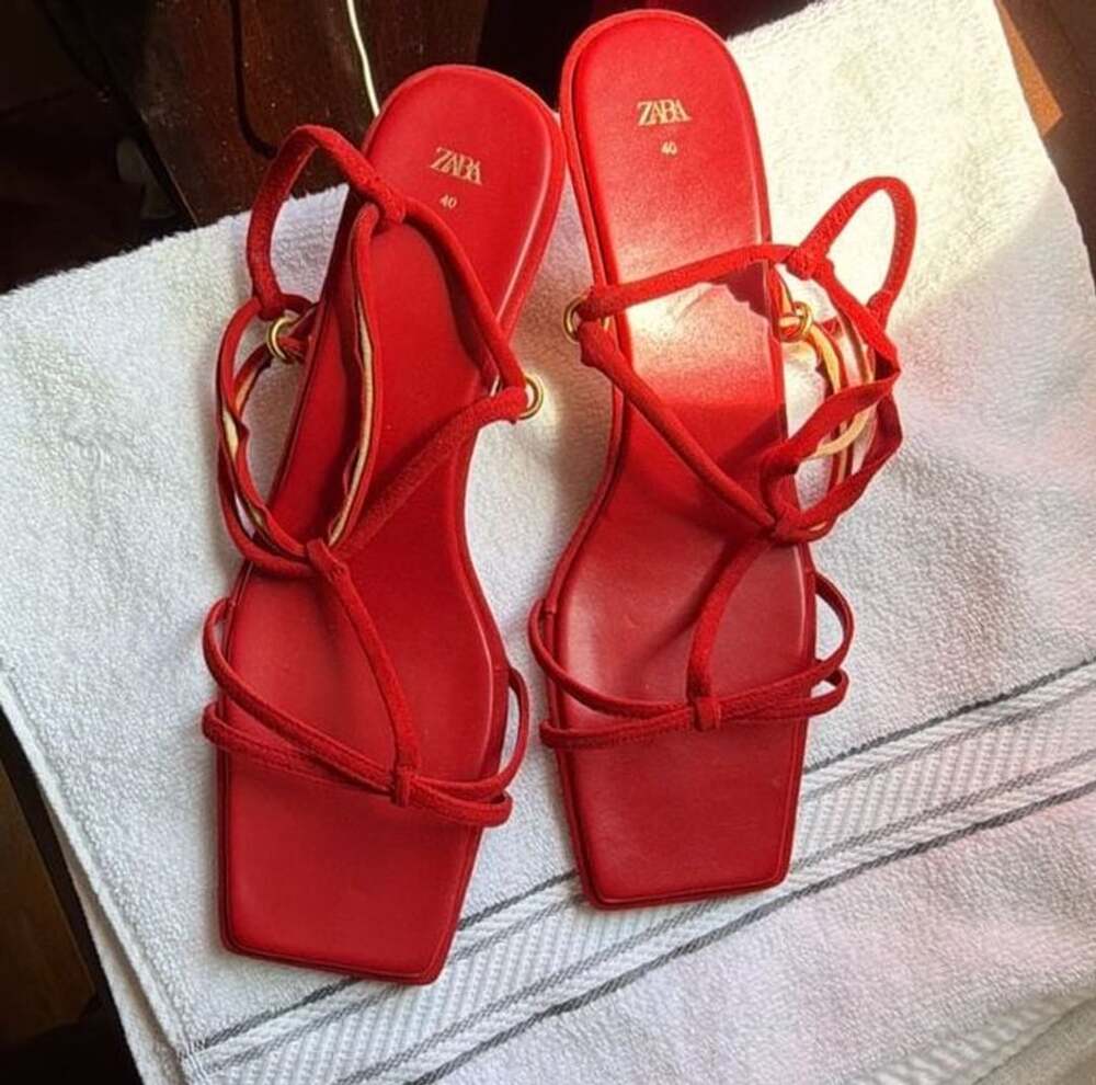 Zara Red Strappy Kitten Heel Sandals Size 40
